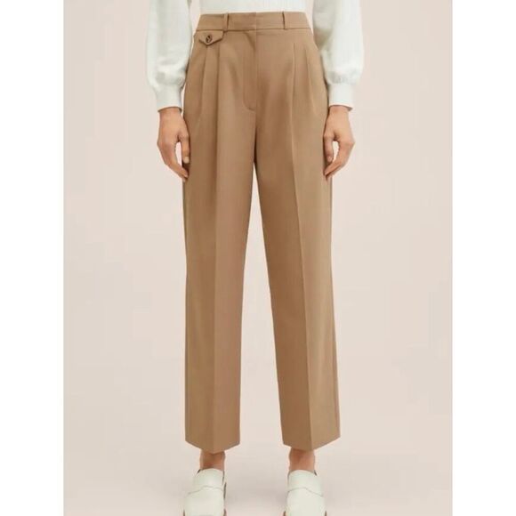 Mango high rise tan tapered straight leg trouser pants 4 - Picture 1 of 13